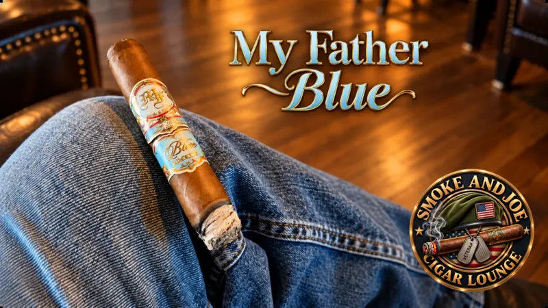 A My Father Blue cigar resting on a guest's knee