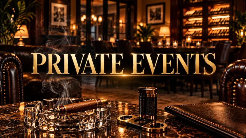 Private events at Smoke and Joe: a cigar resting on a crystal ashtray