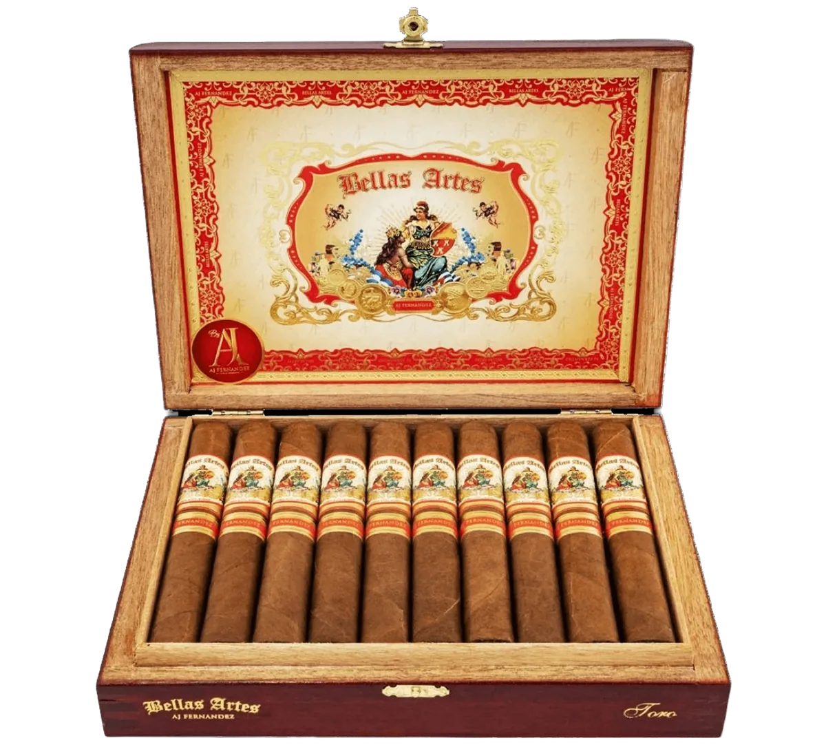 Open red box of AJ Fernandez Bellas Artes Habano Toro cigars