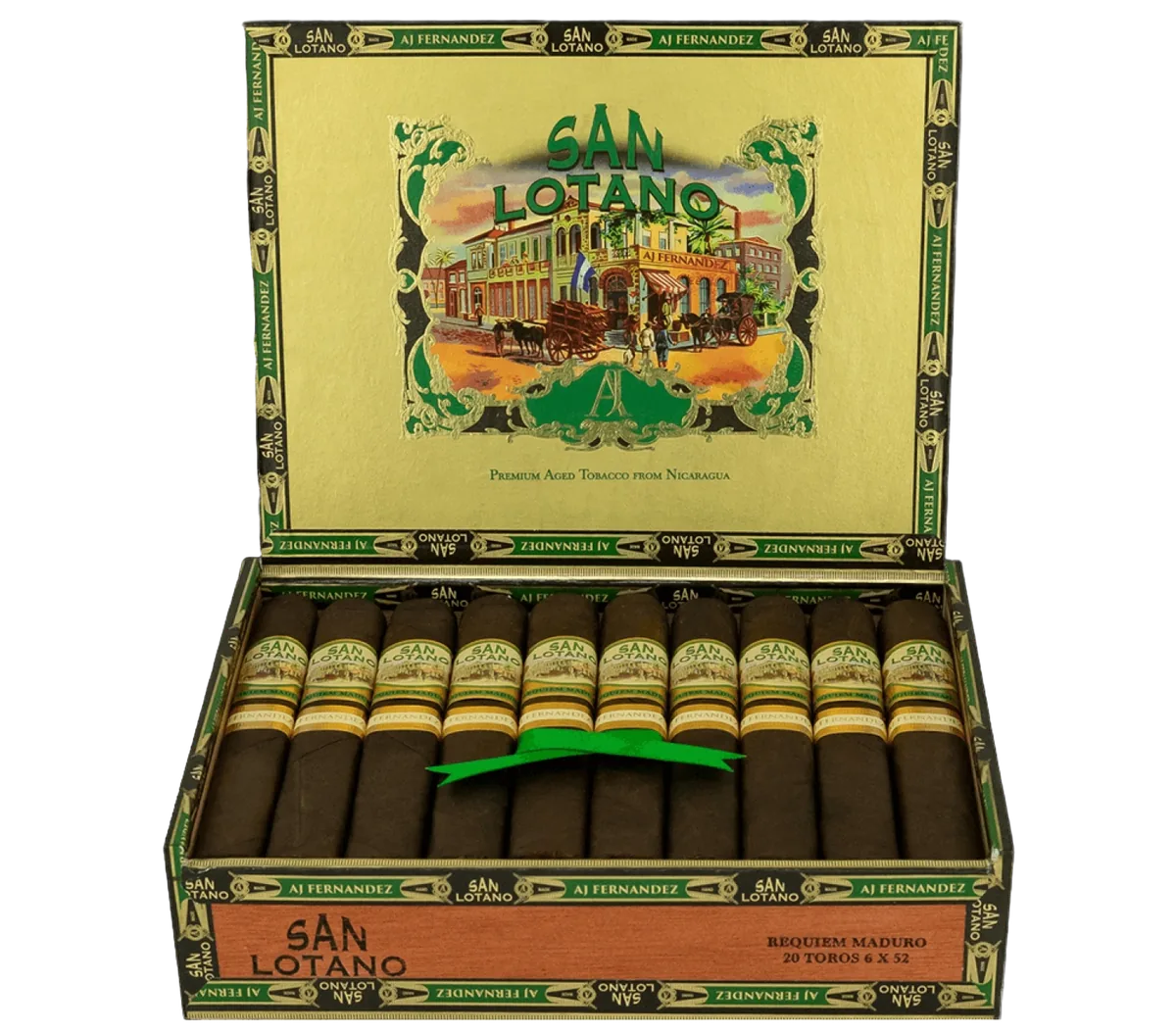 Open box of 20 AJ Fernandez San Lotano Requiem Maduro Toro cigars