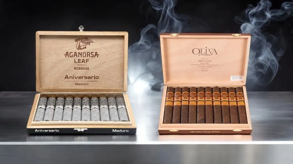 Aganorsa Leaf Aniversario Maduro vs. Oliva Serie V Melanio Maduro
